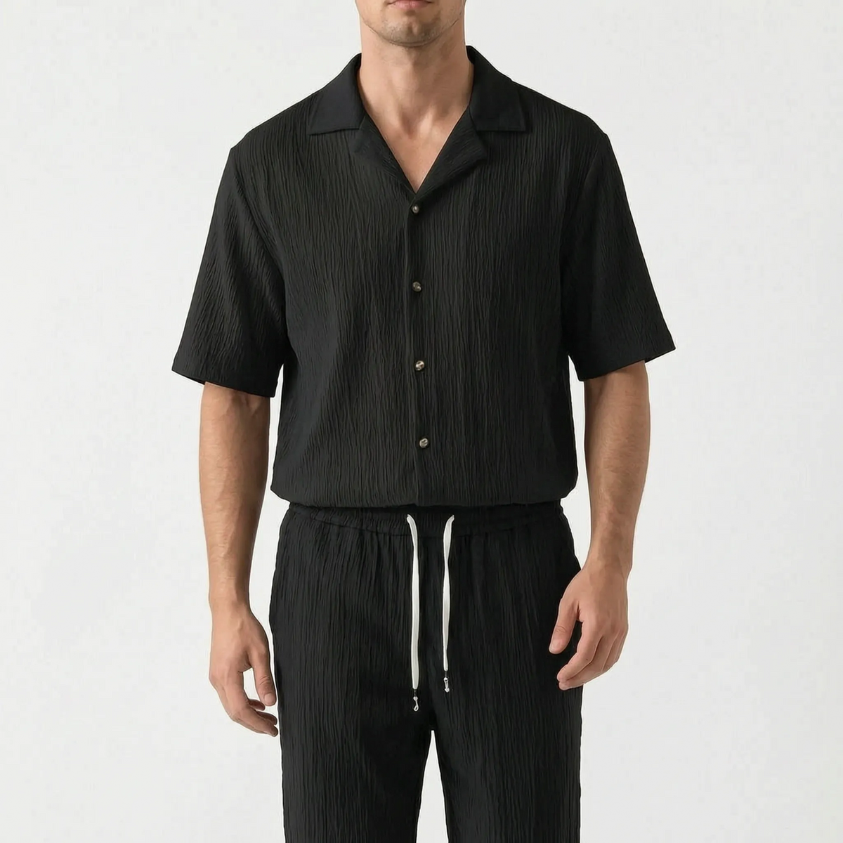 Crinkare  - Textured Short-Sleeve Two-Piece Set Casual Summer Wear