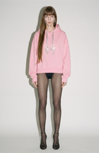 Women's pink hoodie with crystal-embellished drawstrings and long sleeves