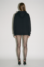 Women's black hoodie with crystal drawstring details and long sleeves