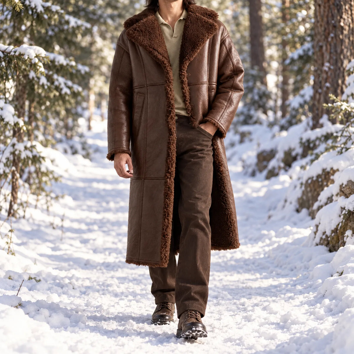 Cumbrian  - Long Sheepskin Coat Cold Weather Styling
