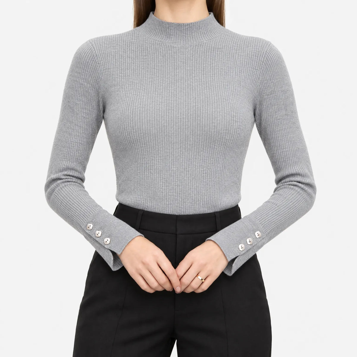 Cynthia  - Ribbed Knit Mock Neck Jumper Office Styling