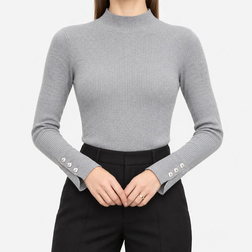 Cynthia  - Ribbed Knit Mock Neck Jumper Office Styling