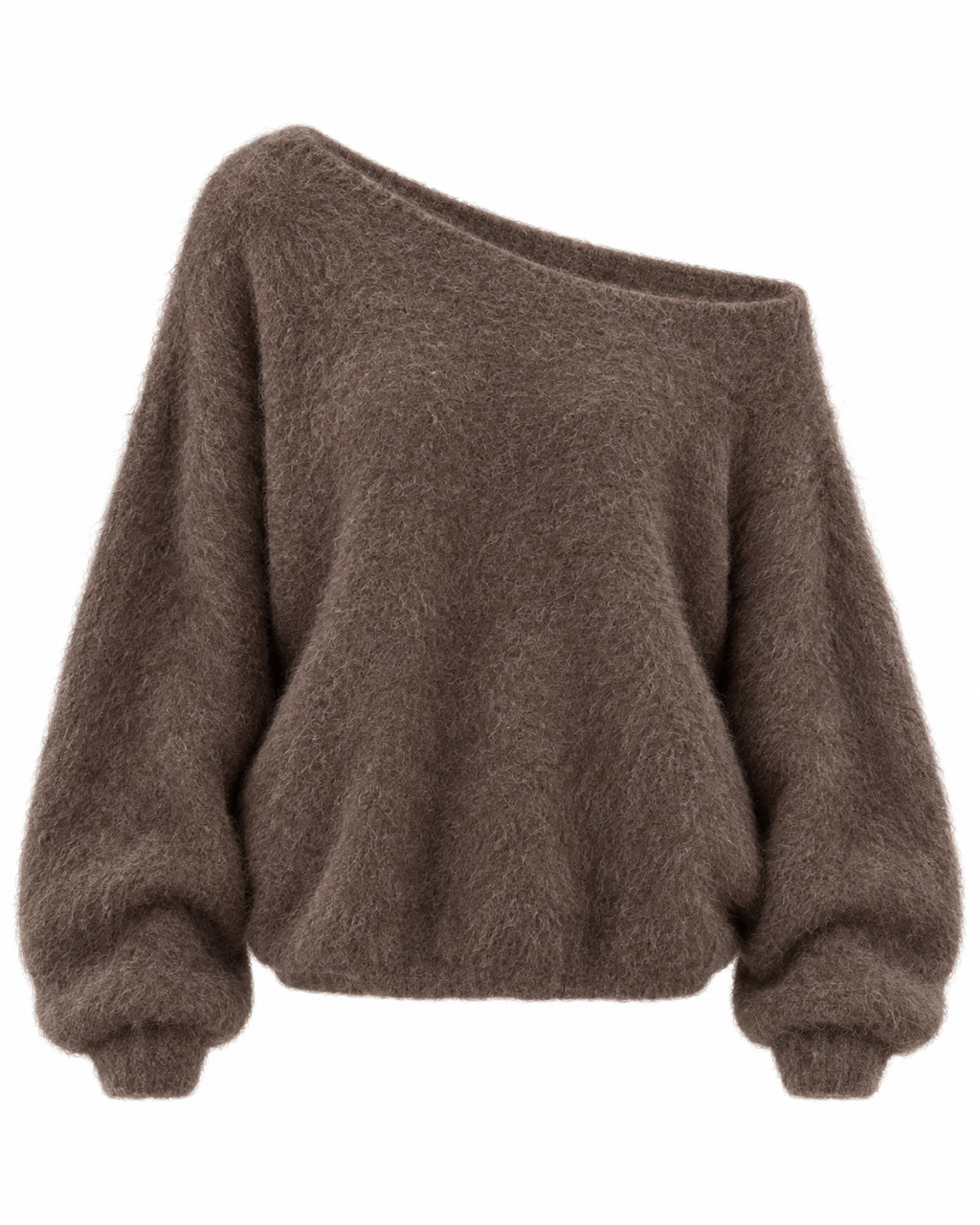 Women's brown off-shoulder jumper with long sleeves and textured finish