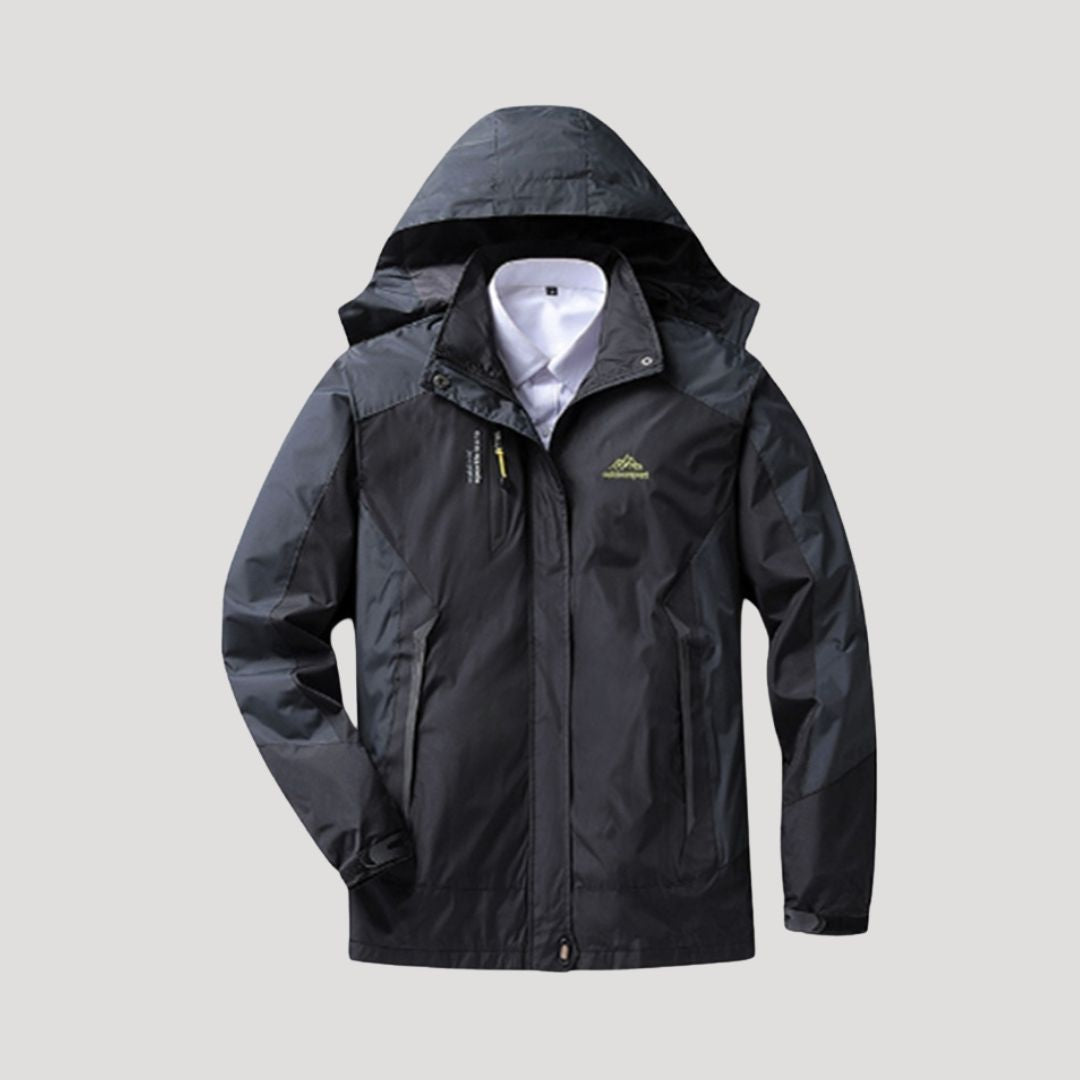 Women's hooded colour block waterproof jacket with long sleeves and zip pockets