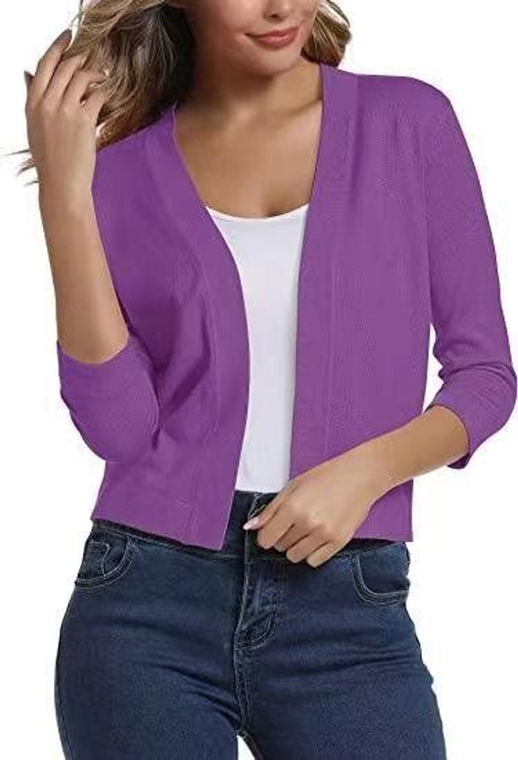 Women's cropped open-front cardigan with three-quarter sleeves
