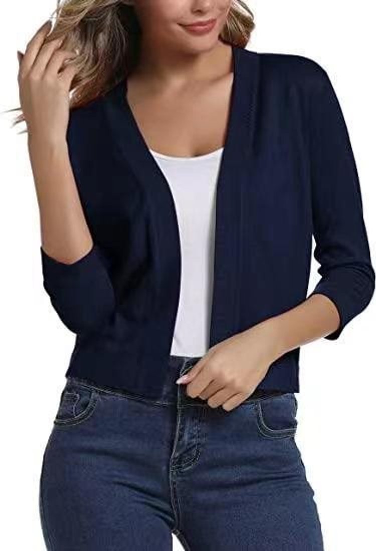 Women's cropped open-front cardigan with three-quarter sleeves