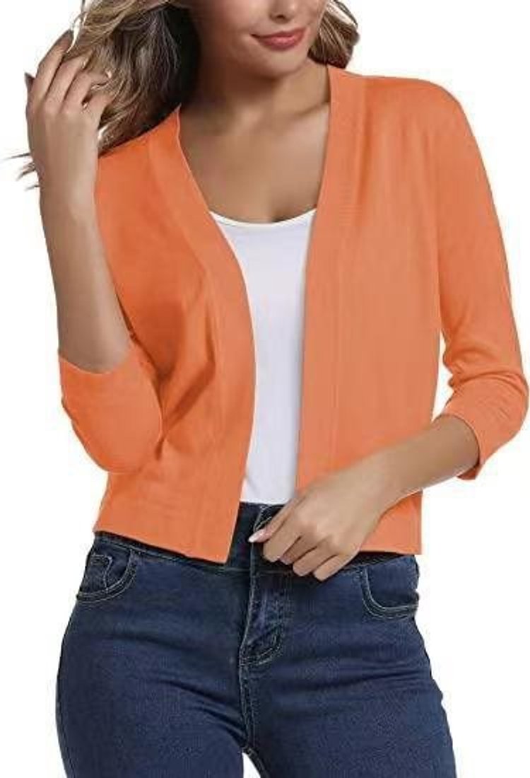 Women's cropped open-front cardigan with three-quarter sleeves