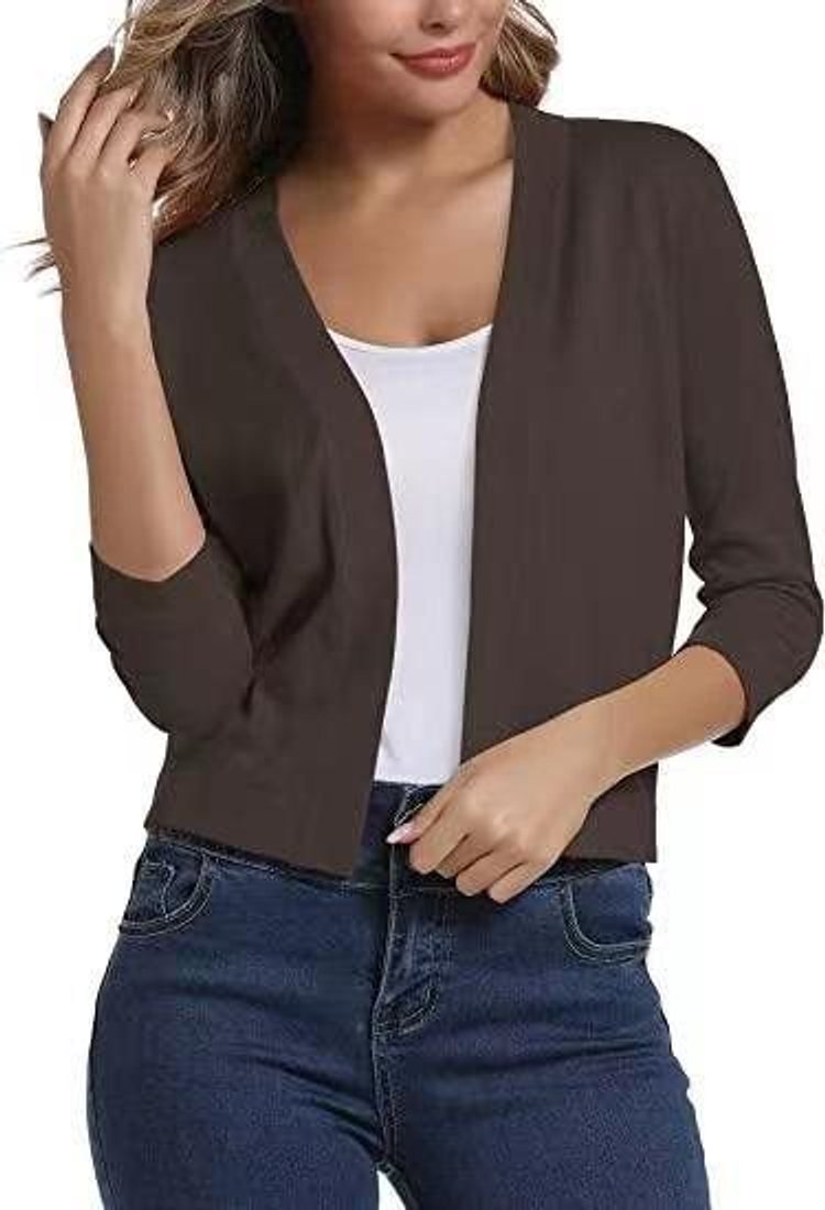 Women's cropped open-front cardigan with three-quarter sleeves