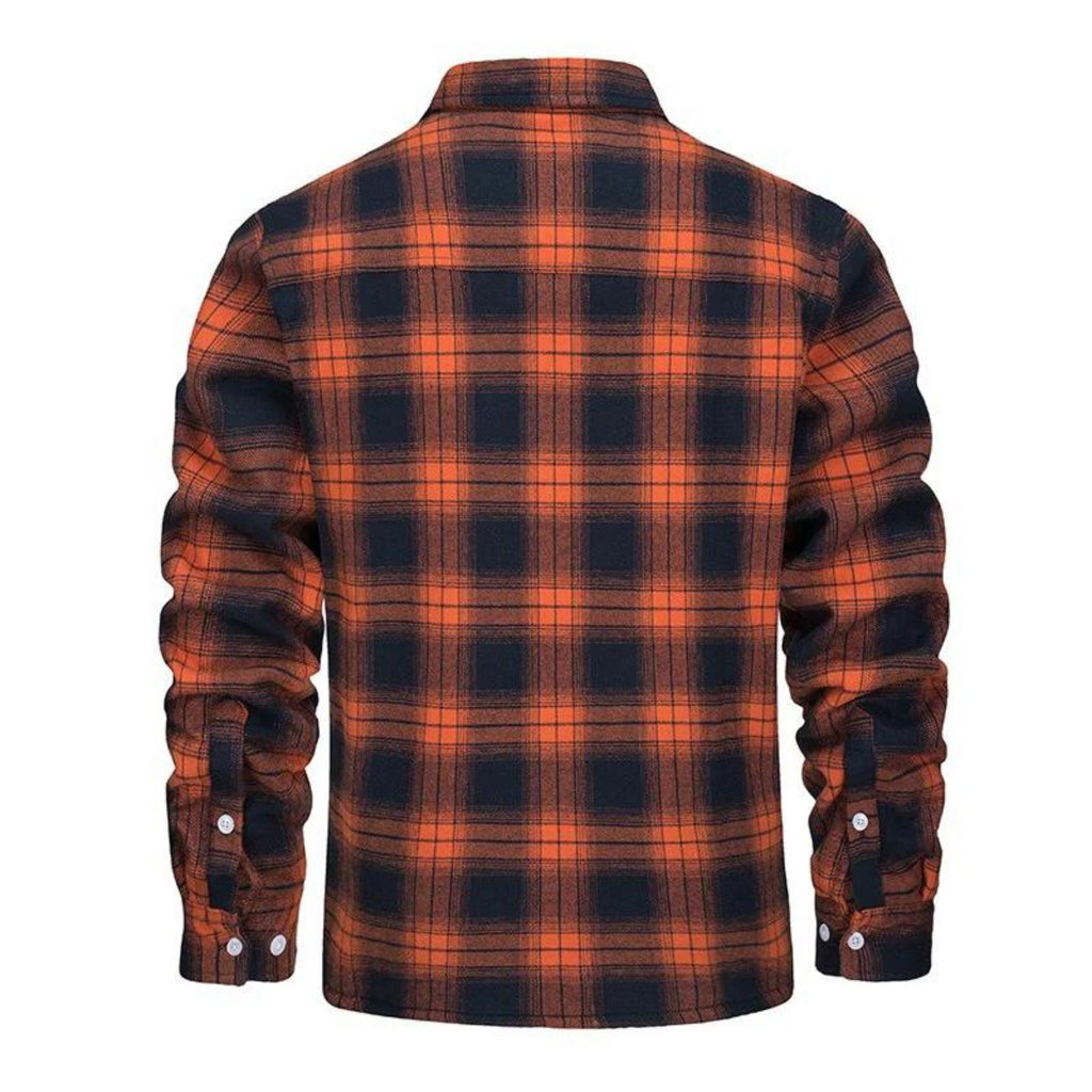 Men's checked shirt jacket with button fastening, chest pockets and fleece-style lining