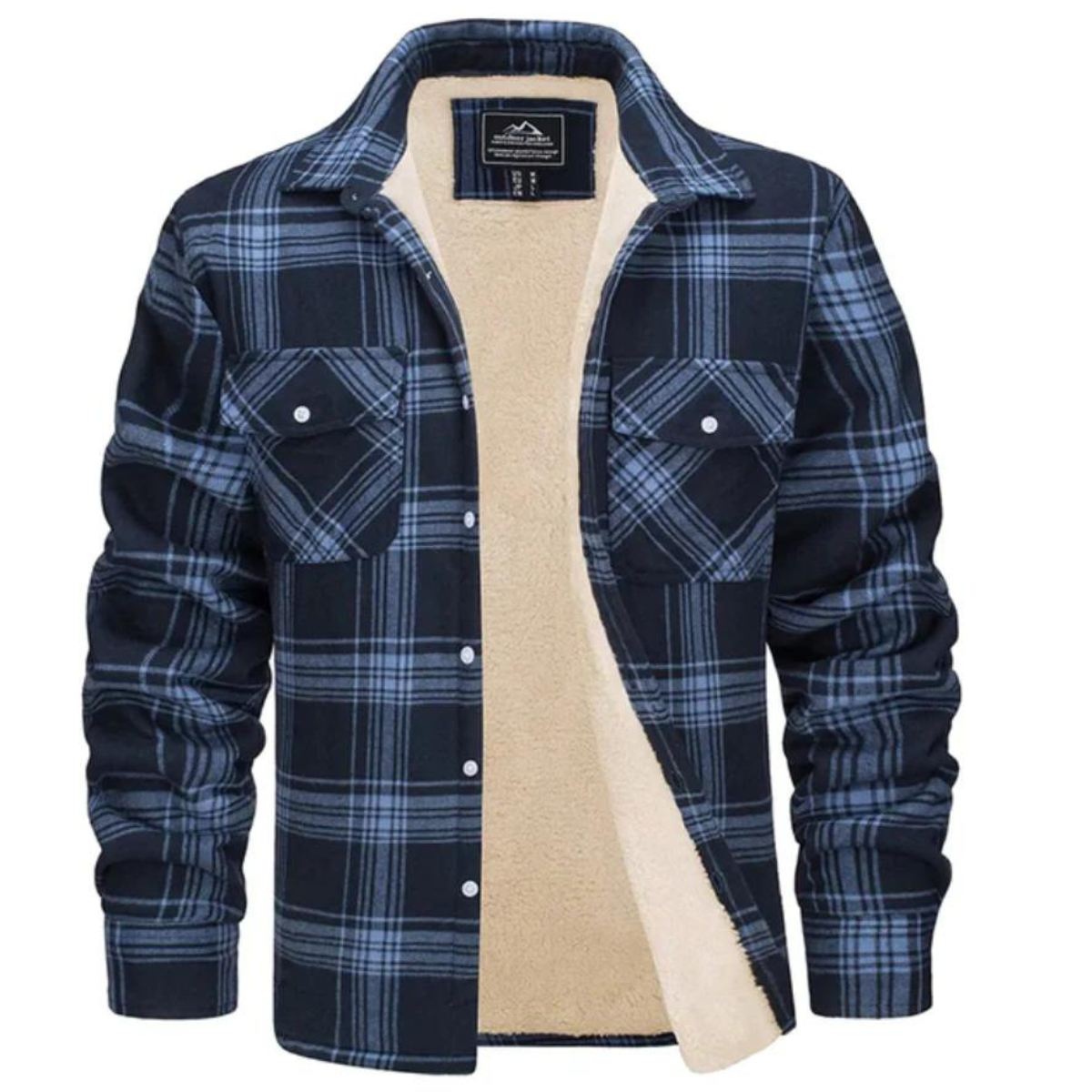 Men's checked shirt jacket with button fastening, chest pockets and fleece-style lining