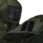 Men's long hooded padded coat with quilted panels and front fastening