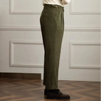 Women's pleated wide-leg corduroy trousers with high waistband and side pockets