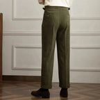 Women's pleated wide-leg corduroy trousers with high waistband and side pockets