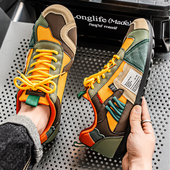 Colour-block utility trainers with lace-up fastening and contrasting panels