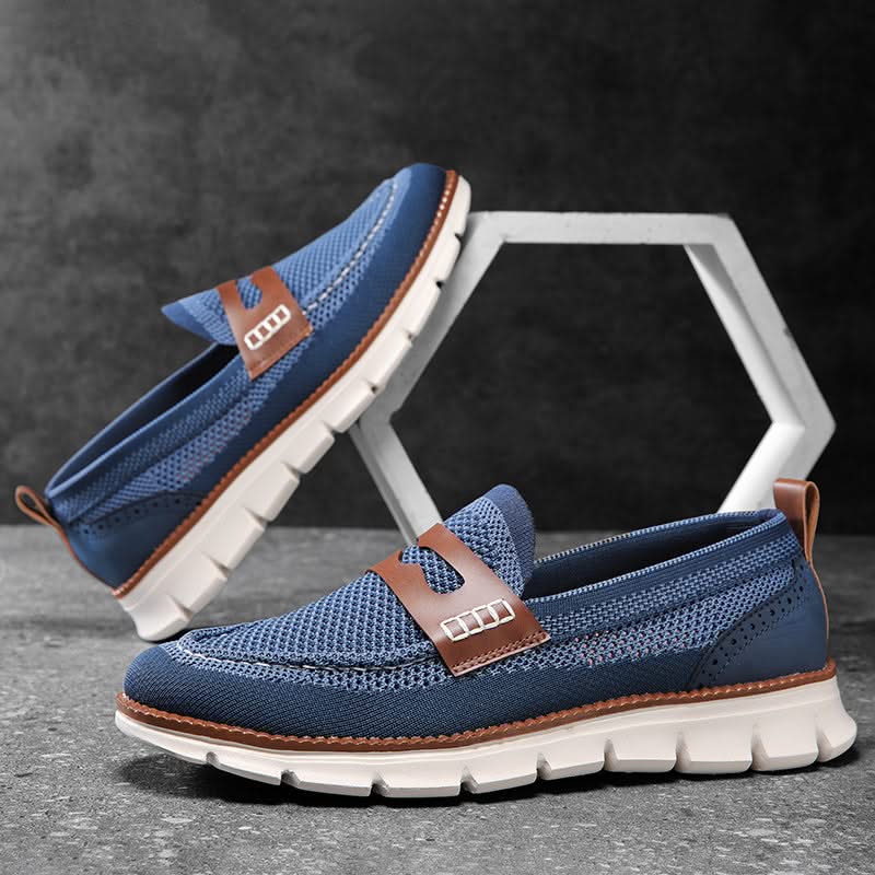 Men's mesh loafers with penny strap and chunky ridged sole