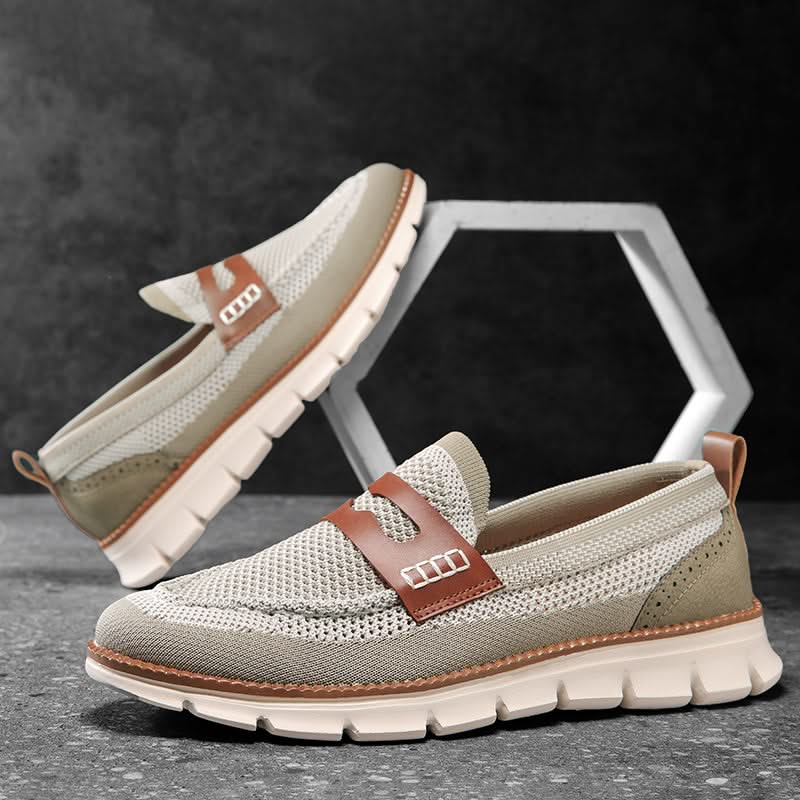 Men's mesh loafers with penny strap and chunky ridged sole