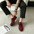 Men's plain monk-strap loafers with metal buckle and low heel