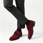 Men's plain monk-strap loafers with metal buckle and low heel