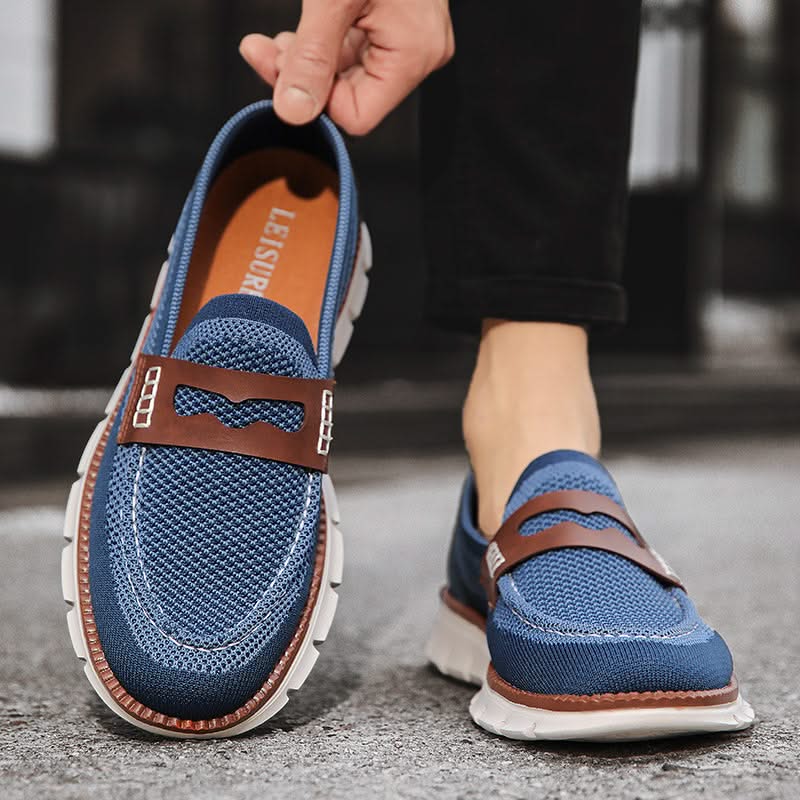 Men's mesh loafers with penny strap and chunky ridged sole