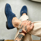 Men's plain monk-strap loafers with metal buckle and low heel