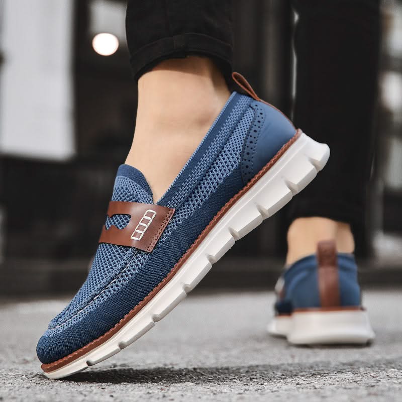 Men's mesh loafers with penny strap and chunky ridged sole