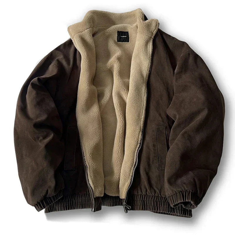 Men's zip jacket with sherpa-style lining, high collar and elasticated hem