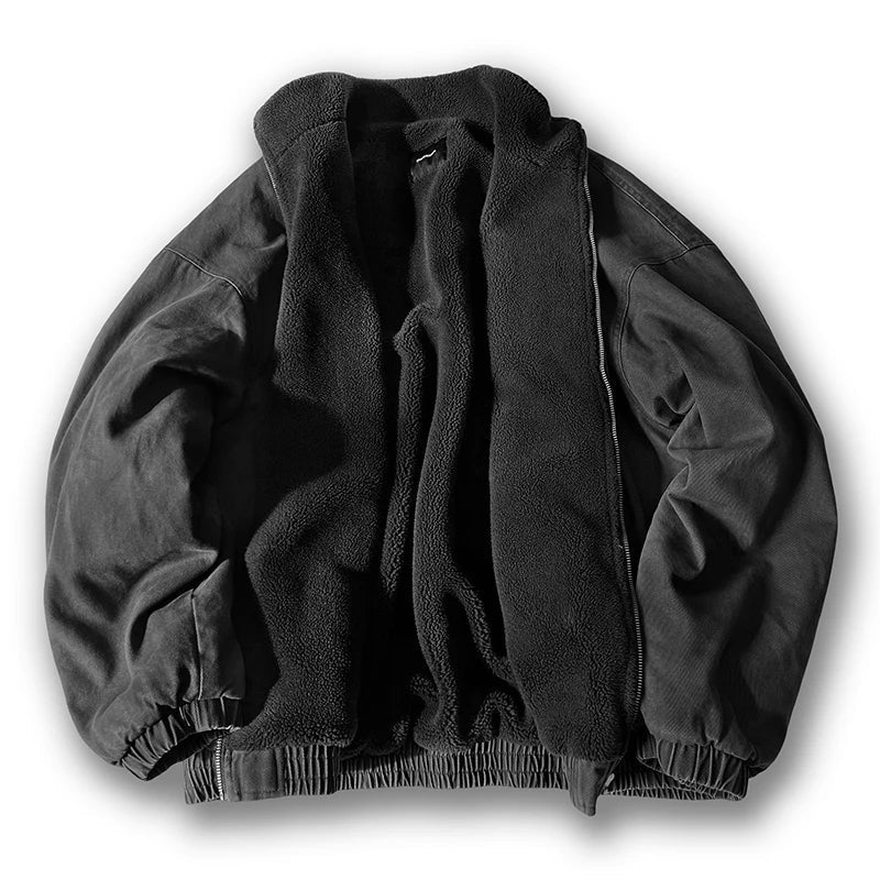 Men's zip jacket with sherpa-style lining, high collar and elasticated hem