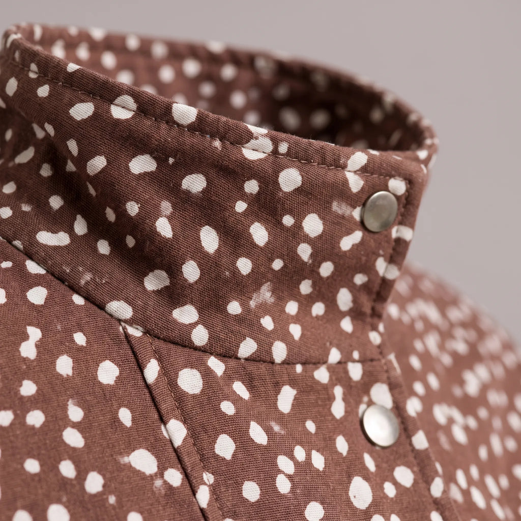 DotBomber  - Brown Polka Dot Cropped Bomber Jacket Casual Layering