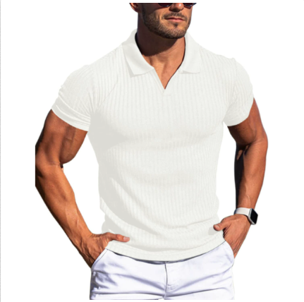 Men's ribbed short-sleeved polo shirt with a slim fit and open collar