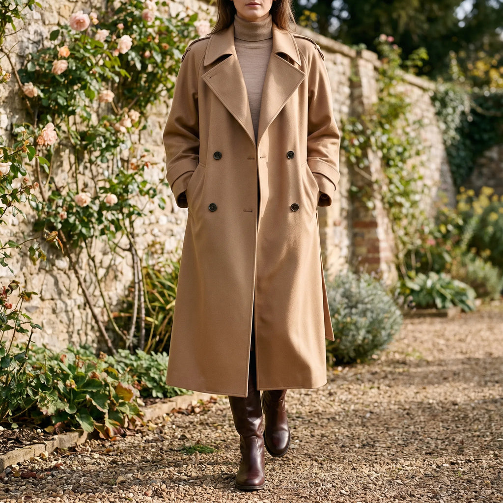 Drapica  - Oversized Long Trench Coat Layering Over Knitwear