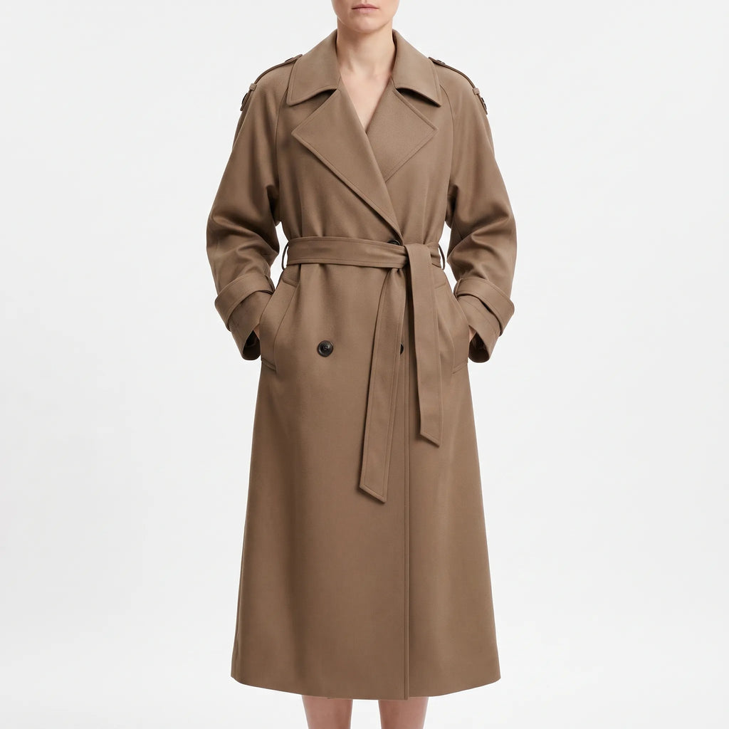 Drapica  - Oversized Long Trench Coat Layering Over Knitwear