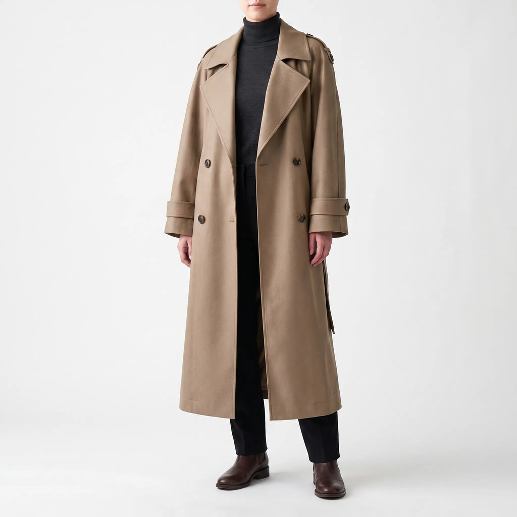Drapica  - Oversized Long Trench Coat Layering Over Knitwear