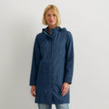 Women's long hooded waterproof trench coat with front zip and welt pockets