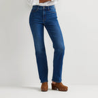Women's high-rise bootcut jeans with five pockets and button zip fastening