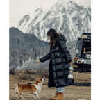 Women's black long hooded quilted puffer coat