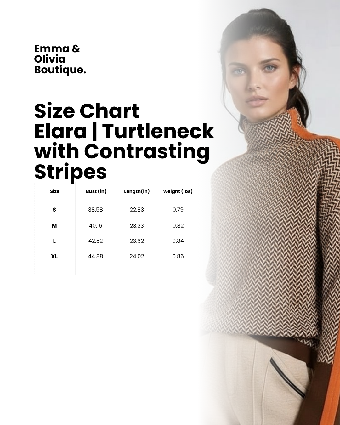 Women's herringbone turtleneck jumper with contrasting striped long sleeves