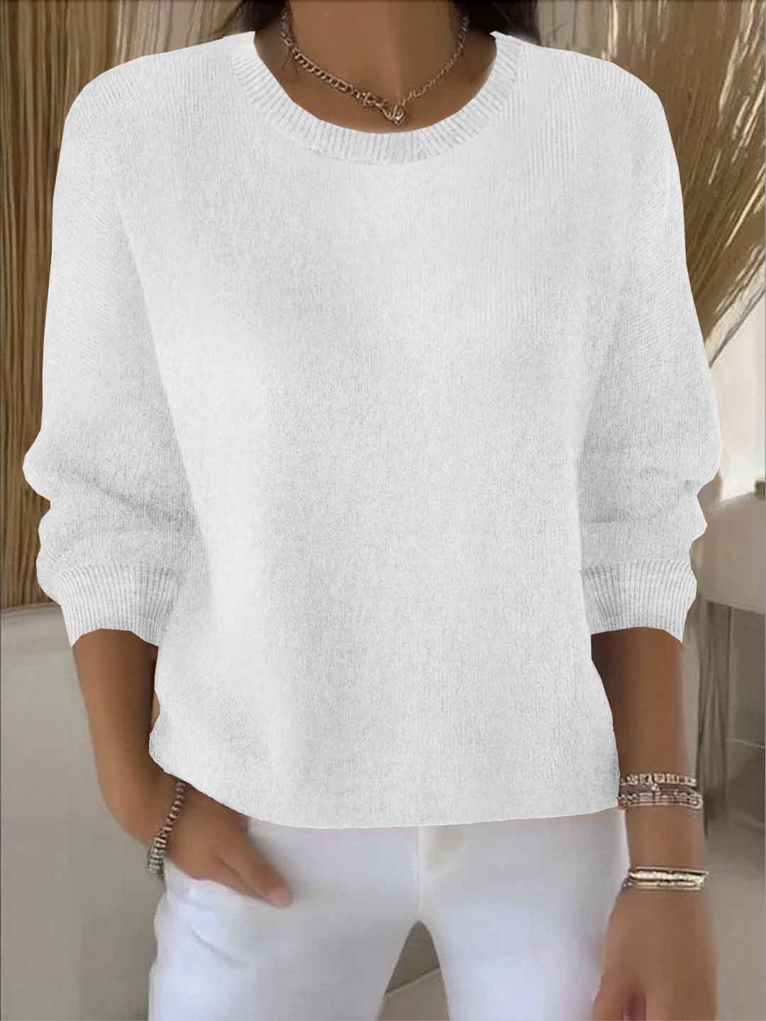 Women's plain crew neck jumper with long sleeves and ribbed trims