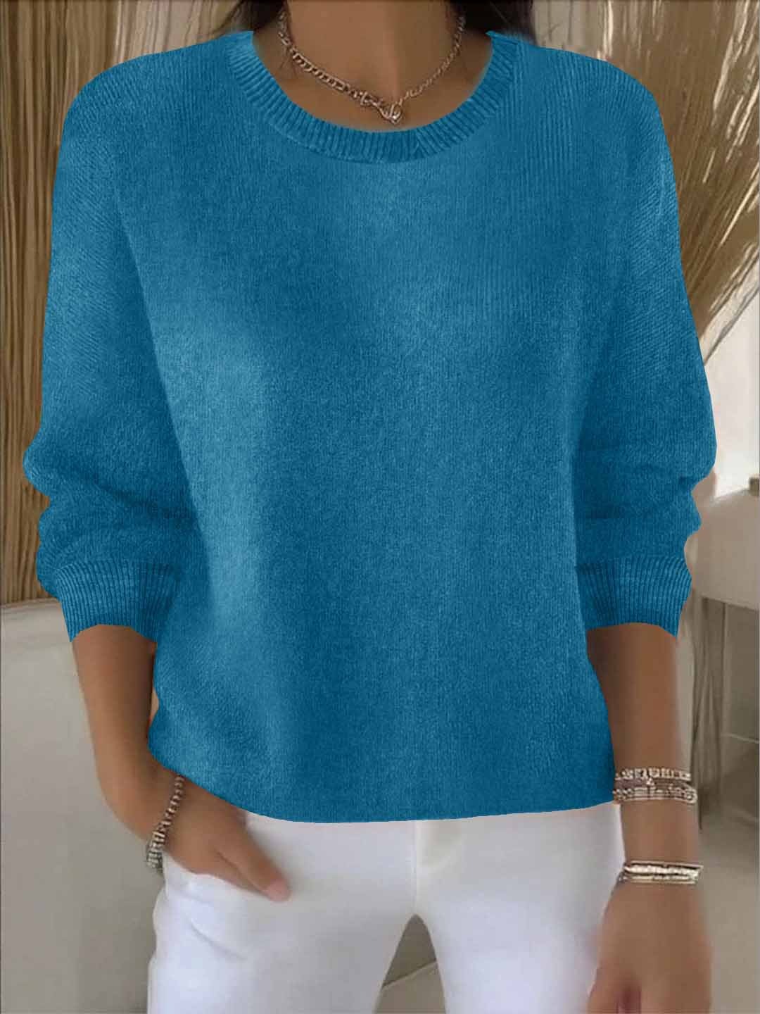 Women's plain crew neck jumper with long sleeves and ribbed trims