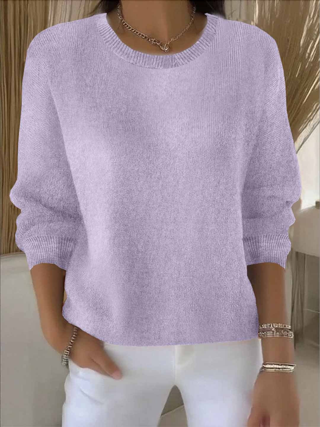 Women's plain crew neck jumper with long sleeves and ribbed trims
