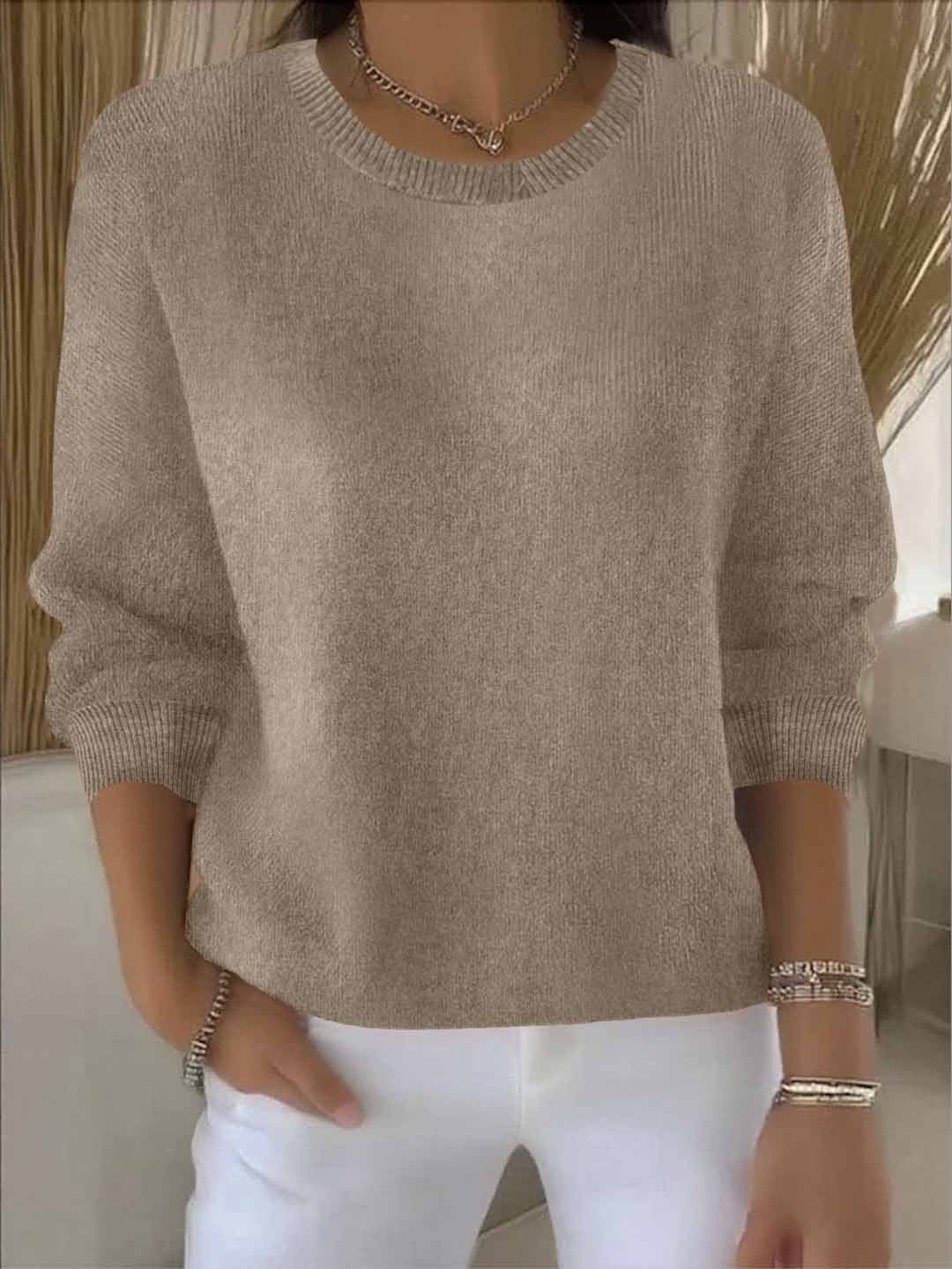 Women's plain crew neck jumper with long sleeves and ribbed trims