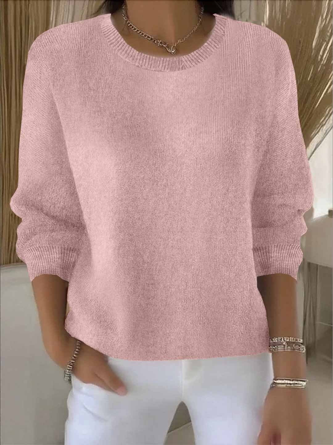 Women's plain crew neck jumper with long sleeves and ribbed trims