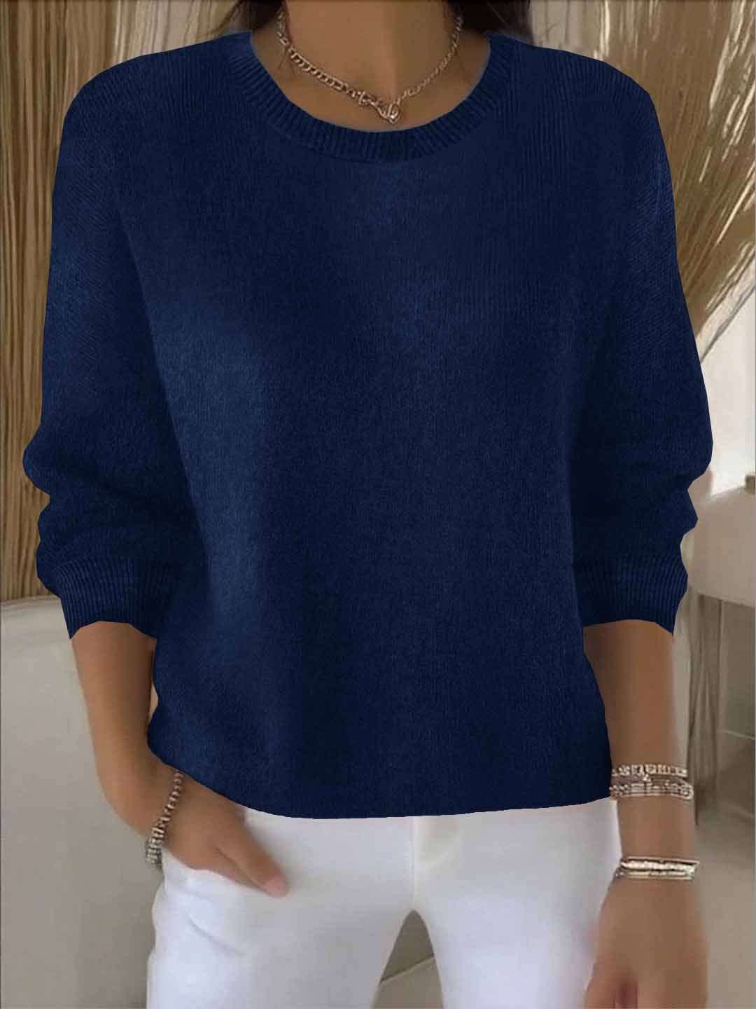 Women's plain crew neck jumper with long sleeves and ribbed trims