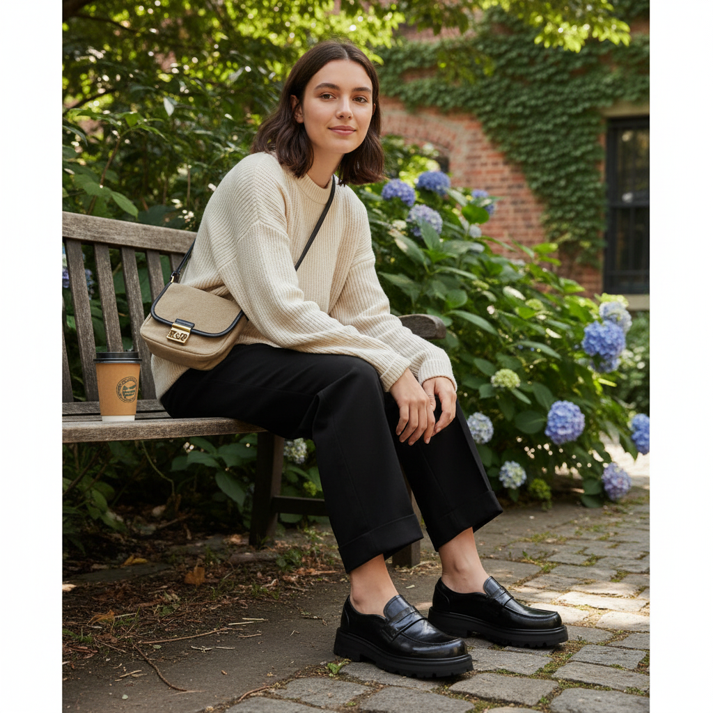 Unisex penny loafers with chunky lug soles and slip-on design