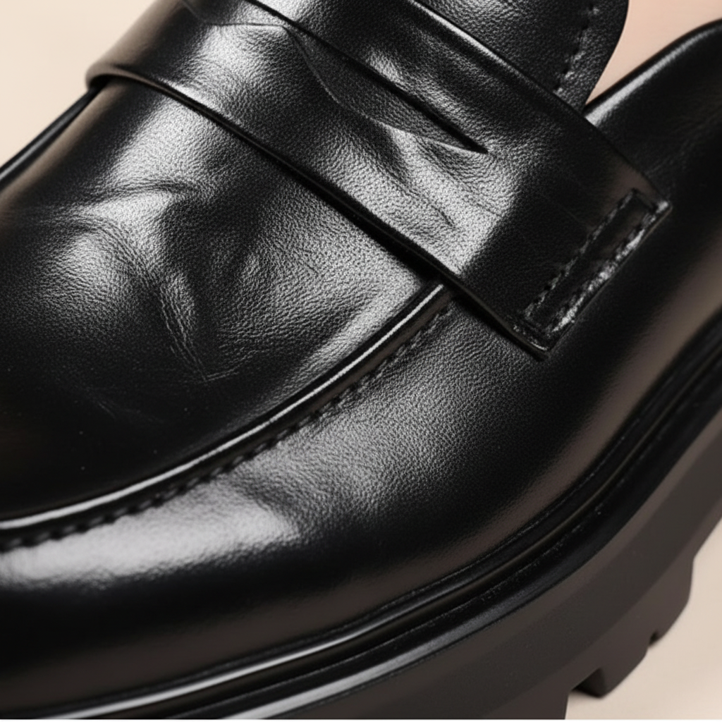Unisex penny loafers with chunky lug soles and slip-on design