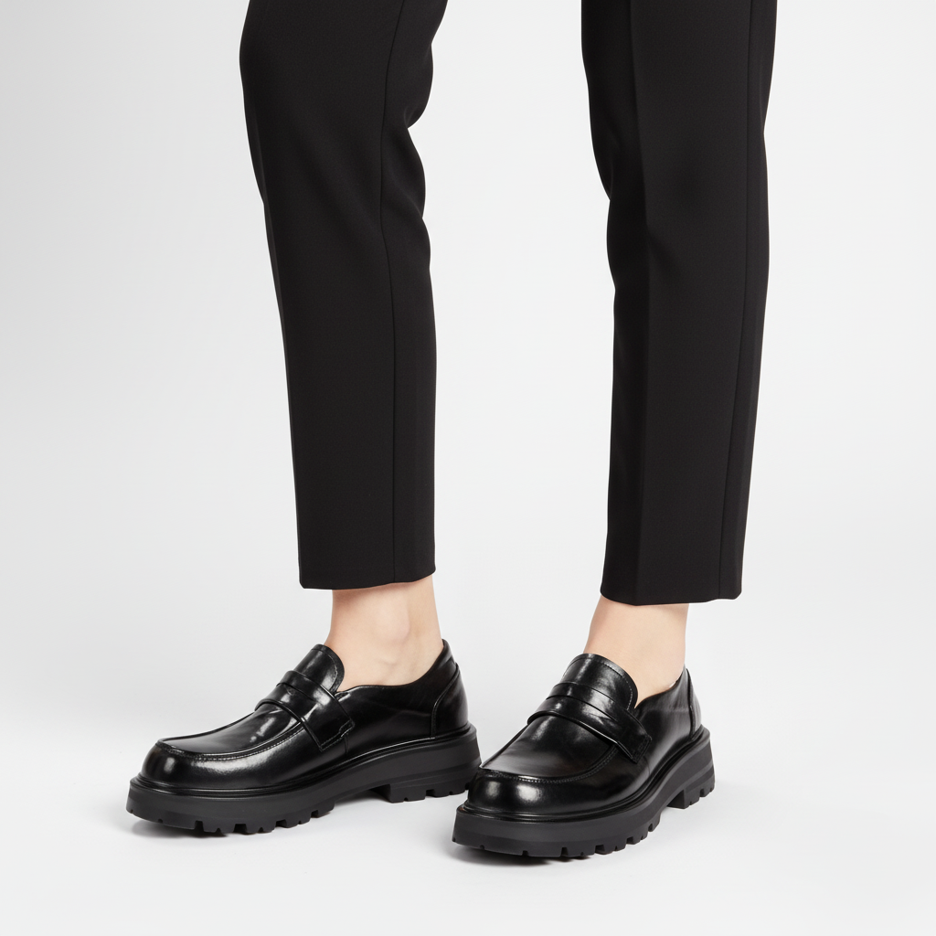 Unisex penny loafers with chunky lug soles and slip-on design