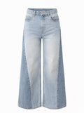 Women's light blue high-waisted wide leg jeans with darker side panels