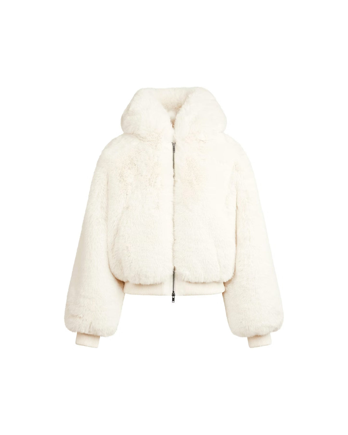 Women's cropped faux fur jacket with hood and zip front