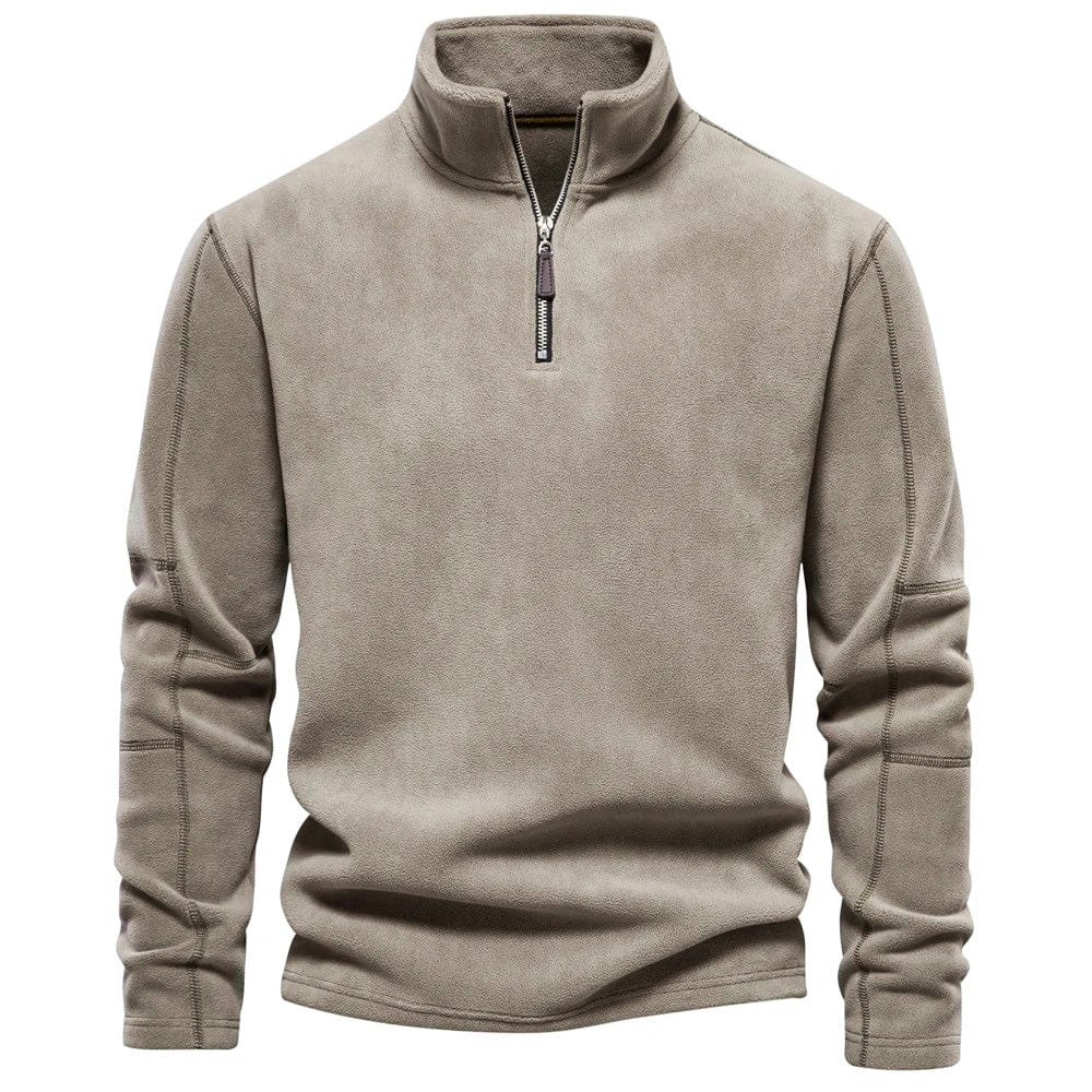 Men's plain quarter-zip sweatshirt with mock neck and long sleeves