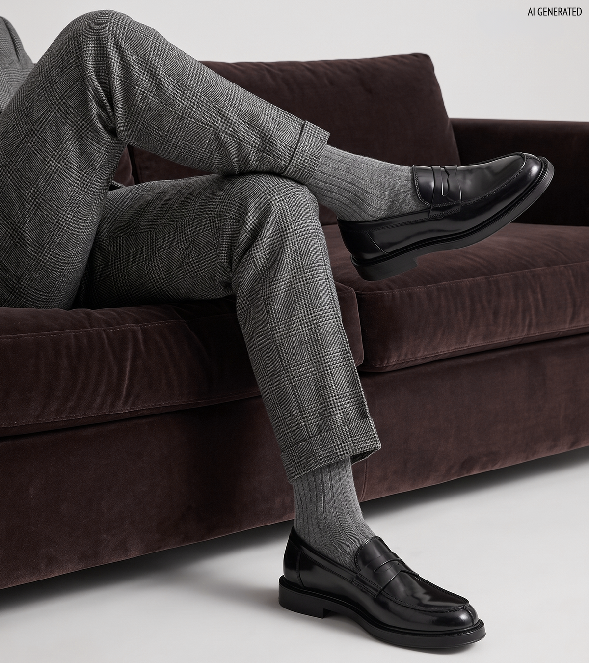 Men's glossy black penny loafers with rounded toes and low heels
