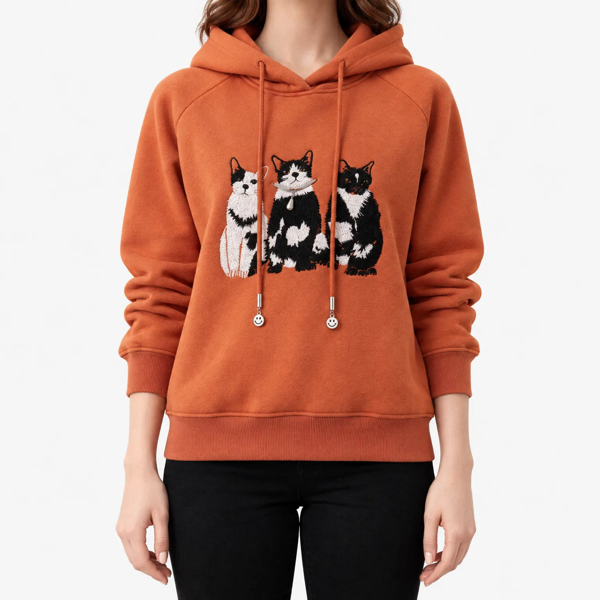 Felinora  - Plush Embroidered Hoodie Casual Outings